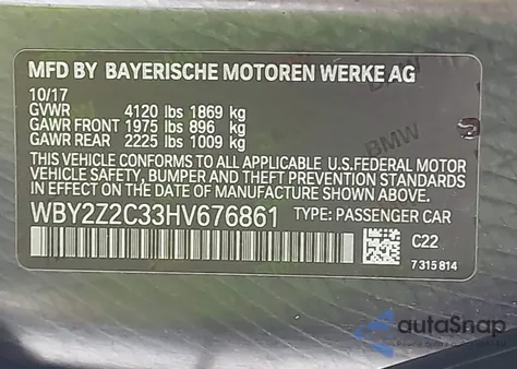 2017 BMW I8 from USA, damaged, VIN WBY2Z2C33HV676861
